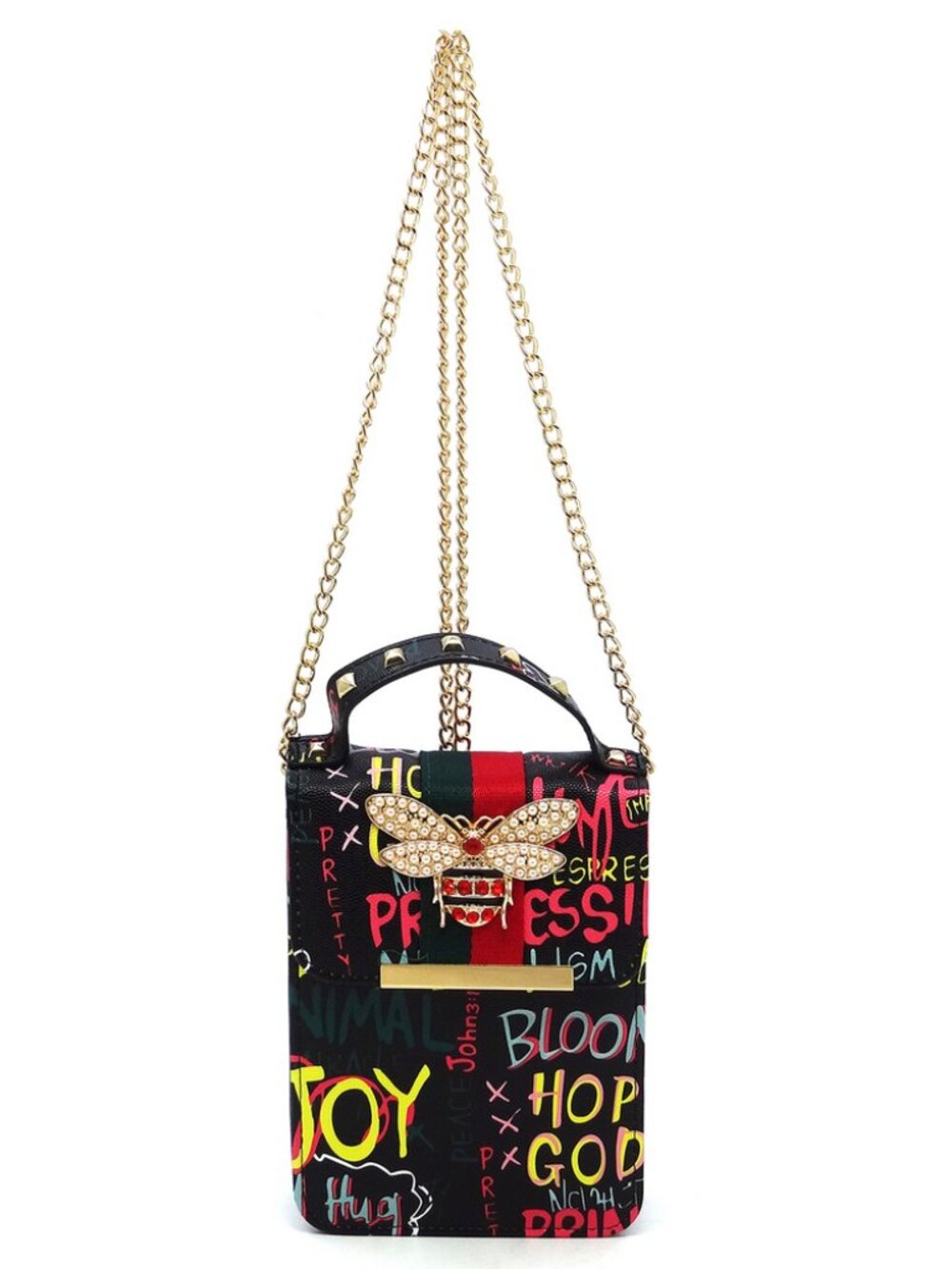 Graffiti Crossbody & Cell Phone Holder Bag Fushia Blue - Picture 4 of 6